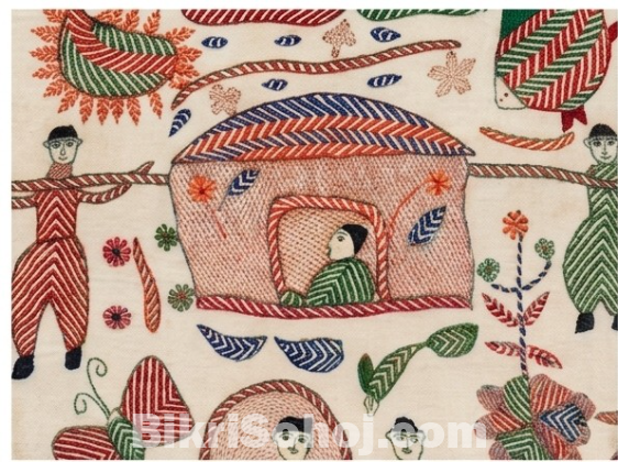Aarong White Palki Nakshi Kantha Embroidered Cotton Tapestry